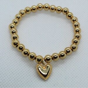 Gold Beaded Bracelet with Heart Charm